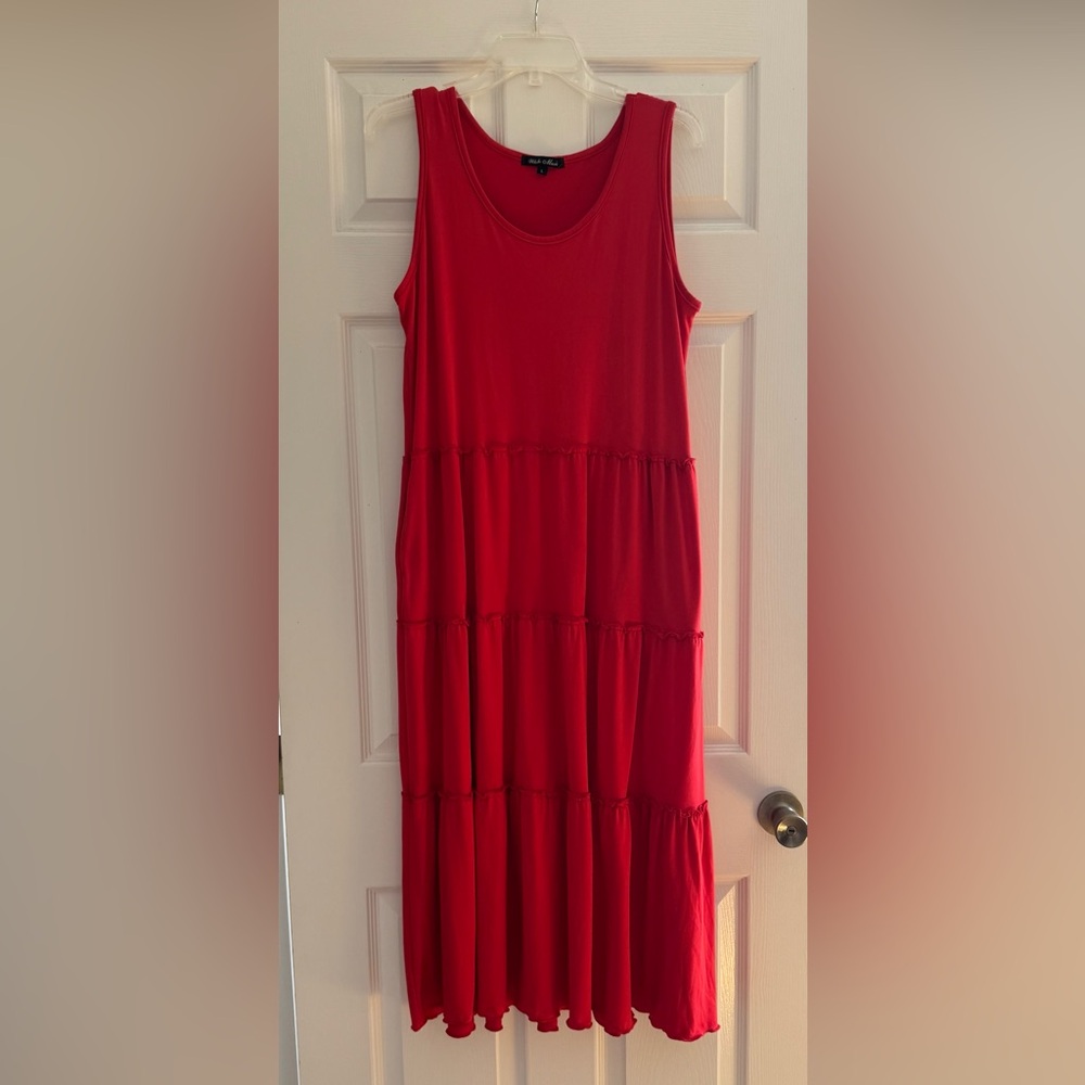 White Mark Red Maxi Sundress Sleeveless Scoop Neck